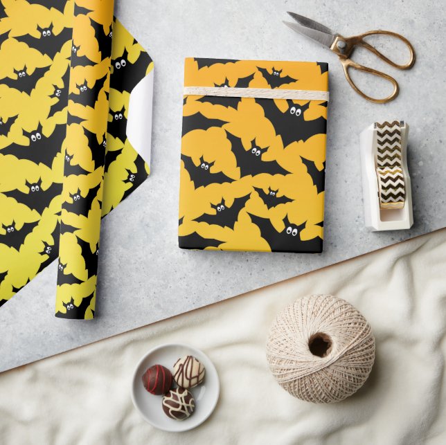 Orange black bats Halloween pattern Wrapping Paper (Crafts)