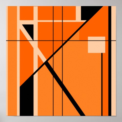 Orange Black Beige Mid_Century Modern Look Art Poster