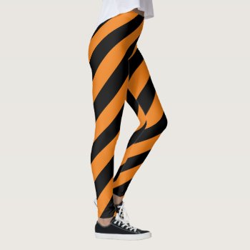 Orange Black Big Diagonal Stripe Pattern Leggings by oph3lia at Zazzle