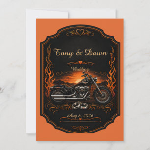 Orange Black Biker Wedding Motorcycle Invitation
