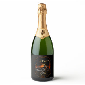 Orange Black Biker Wedding Motorcycle Sparkling Wine Label