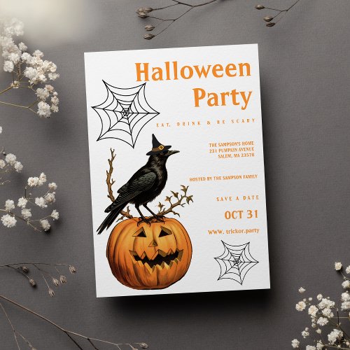 Orange black bird jack lantern Halloween Party Invitation