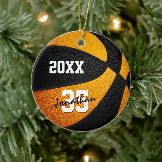 orange black boys girls keepsake basketball ceramic ornament (Tree)