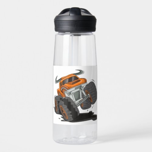 Orange Black Boys Monster Truck Name Personalized Water Bottle