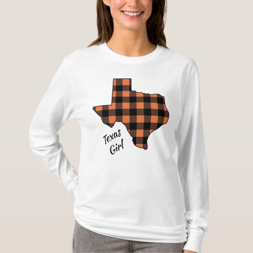Orange Black Buffalo Plaid Texas Girl T_Shirt