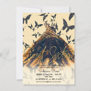 Orange Black Butterfly Dance Dress Sweet 16 Party Invitation