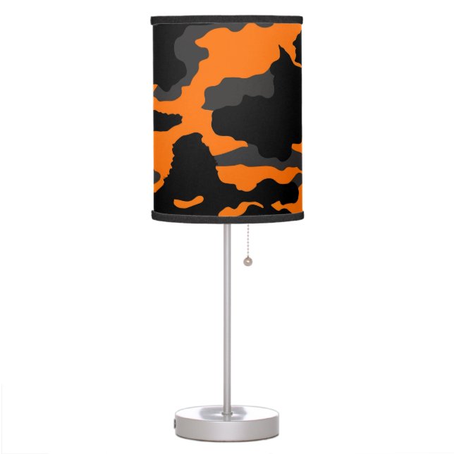 Orange Black & Camouflage Camo Pattern Table Lamp (Left)
