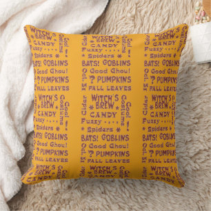Orange Black Candy Oct. 31st Halloween Bats Fall Throw Pillow