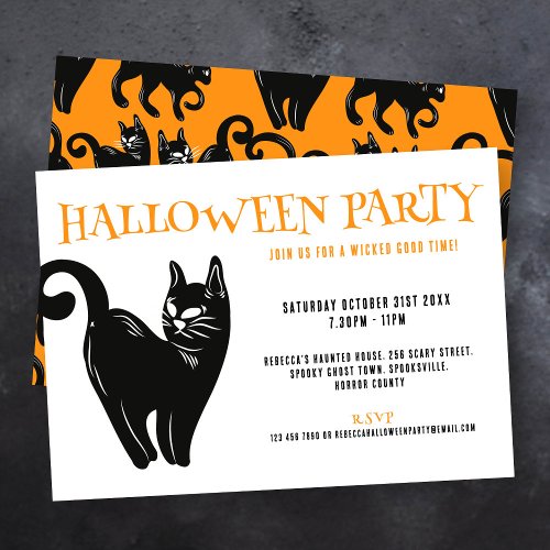 Orange Black Cat Halloween Party Invitation