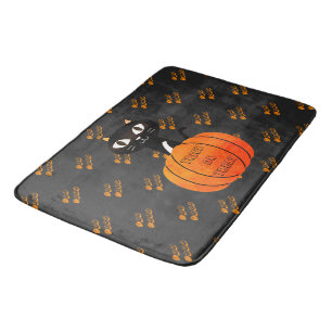 Orange Black Cat Pumpkin Halloween Bath Mat
