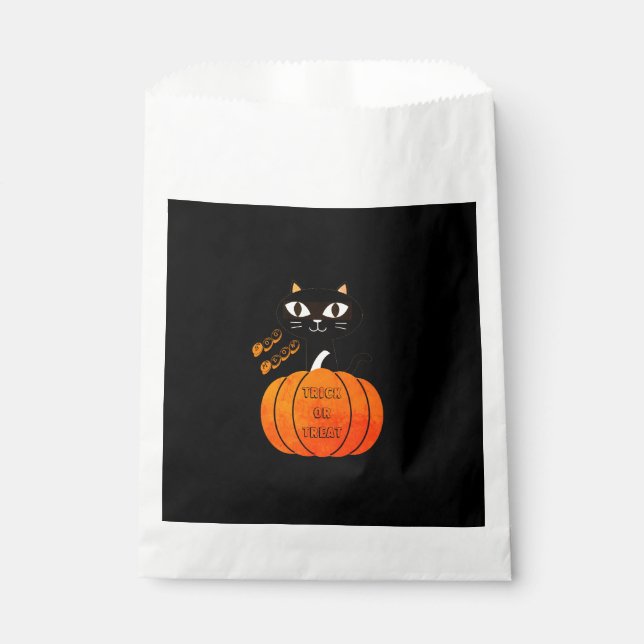 Orange Black Cat Pumpkin Trick or Treat Halloween Favor Bag (Front)