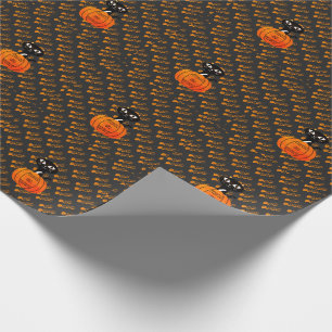 Orange Black Cat Pumpkin Trick or Treat Halloween Wrapping Paper