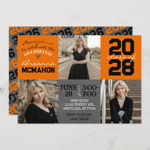 Orange & Black Chalkboard 3 Photo Graduation Invitation