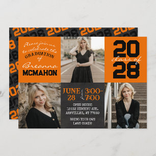 Orange & Black Chalkboard 3 Photo Graduation Invitation