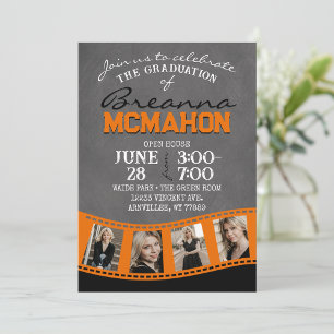 Orange & Black Chalkboard Photo Filmstrip Grad Invitation