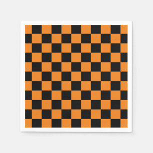 Orange Black Checkerboard Napkins