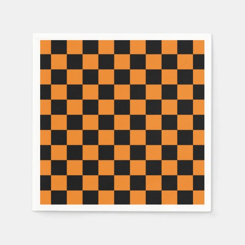 Orange Black Checkerboard Napkins