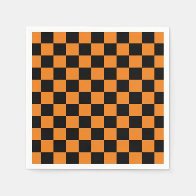 Orange Black Checkerboard Napkins (Front)