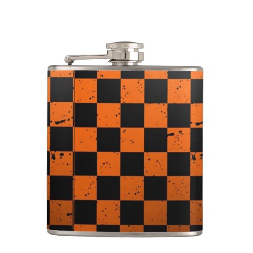 Orange  Black Checkerboard Vinyl Wrapped Flask