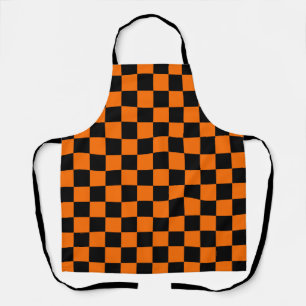 Orange Black Checkered Check Pattern Apron