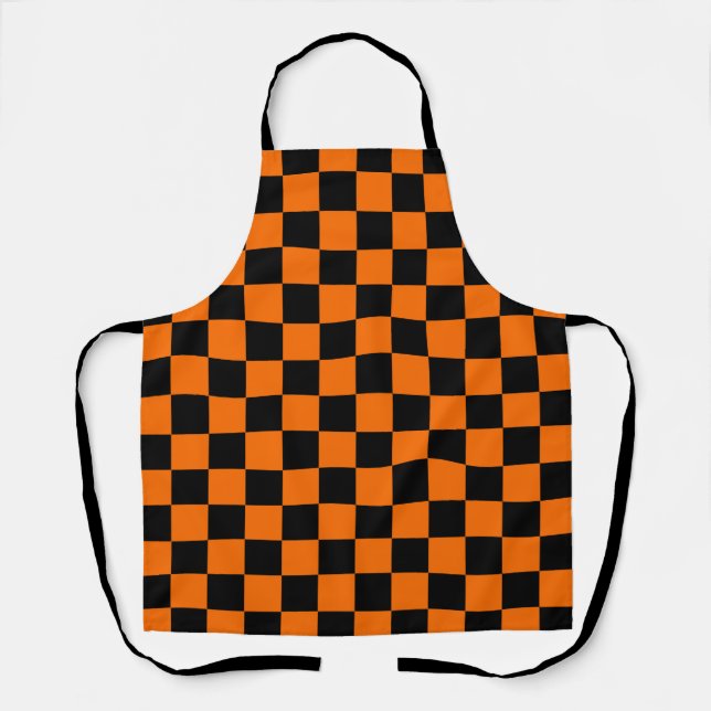 Orange Black Checkered Check Pattern Apron (Front)