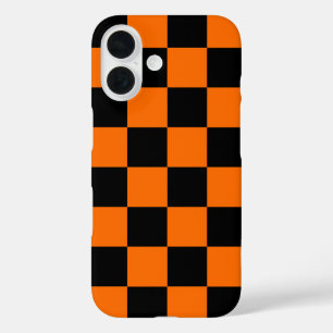 Orange Black Checkered Check Pattern iPhone 16 Case
