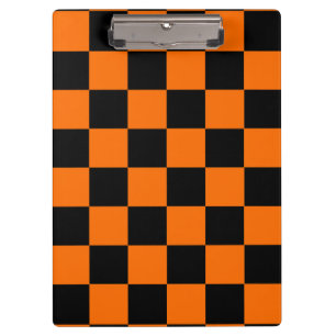 Orange Black Checkered Check Pattern Clipboard