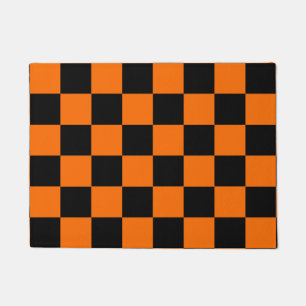 Orange Black Checkered Check Pattern Doormat
