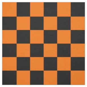 Orange Black Checkered Check Pattern Fabric