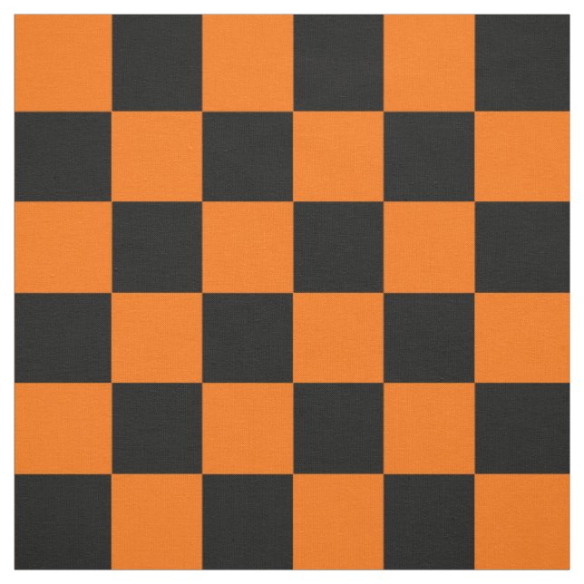 Orange Black Checkered Check Pattern Fabric (Swatch)
