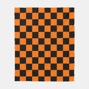 Orange Black Checkered Check Pattern Fleece Blanket