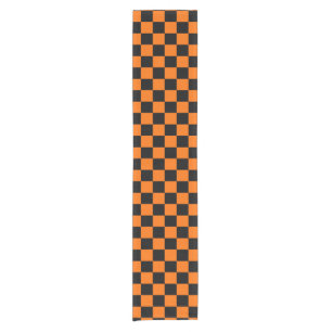 Orange Black Checkered Check Pattern Short Table Runner