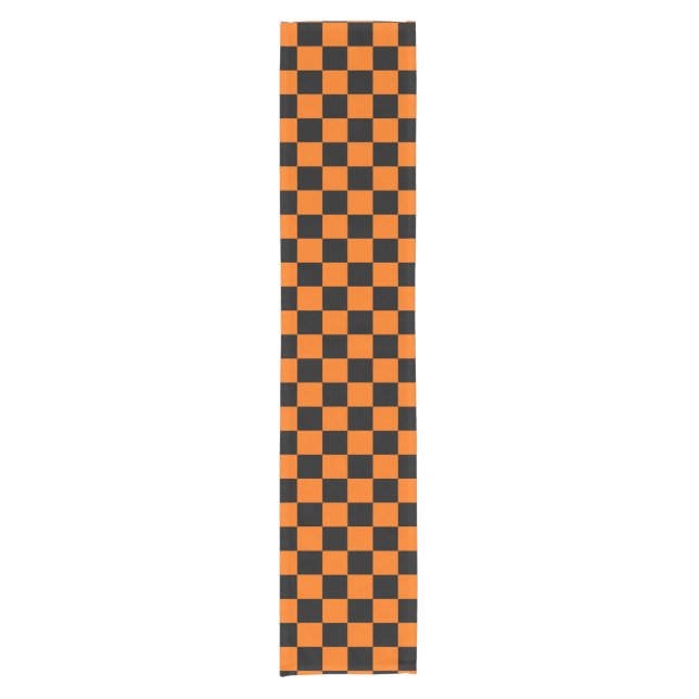Orange Black Checkered Check Pattern Short Table Runner (Front)