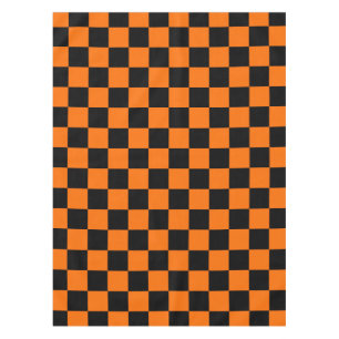 Orange Black Checkered Check Pattern Tablecloth