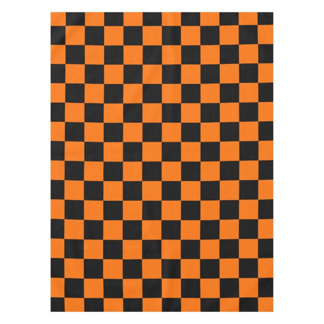 Orange Black Checkered Check Pattern Tablecloth (Front)