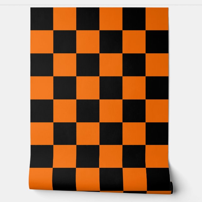 Orange Black Checkered Check Wall Decor Wallpaper (Unrolling)
