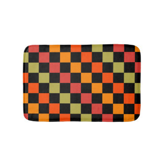 Orange Black Checkered Gingham Pattern Bath Mat