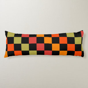 Orange Black Checkered Gingham Pattern Body Pillow