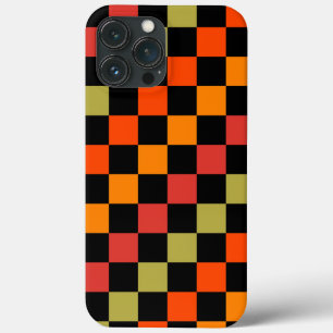 Orange Black Checkered Gingham Pattern iPhone 13 Pro Max Case