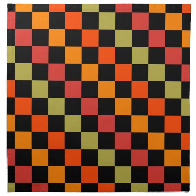 Orange Black Checkered Gingham Pattern Cloth Napkin (Front)