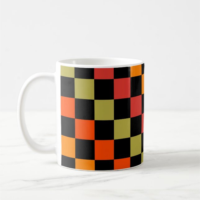 Orange Black Checkered Gingham Pattern Coffee Mug (Left)