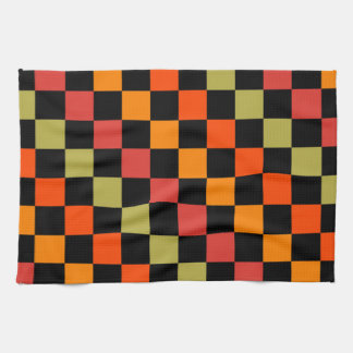 Orange Black Checkered Gingham Pattern Kitchen Towel