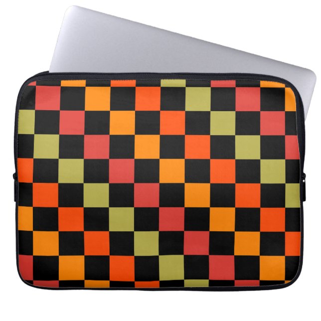 Orange Black Checkered Gingham Pattern Laptop Sleeve (Front)
