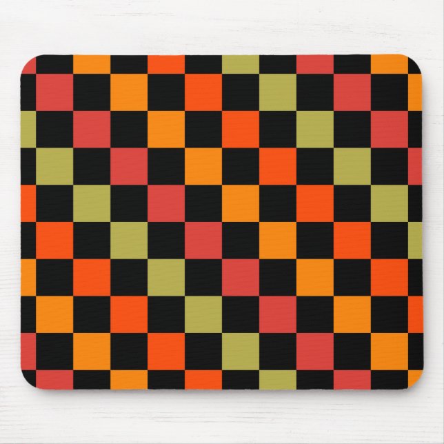 Orange Black Checkered Gingham Pattern Mouse Pad (Front)