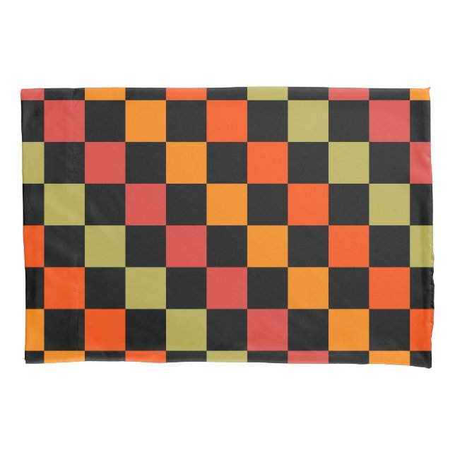 Orange Black Checkered Gingham Pattern Pillow Case (Front)