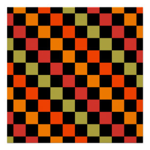 Orange Black Checkered Gingham Pattern Poster