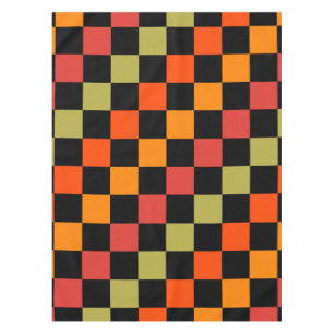 Orange Black Checkered Gingham Pattern Tablecloth