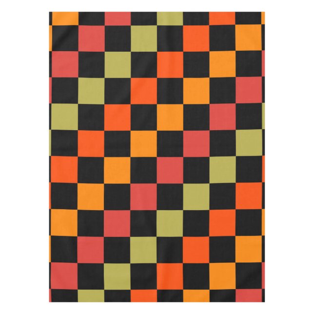 Orange Black Checkered Gingham Pattern Tablecloth (Front)