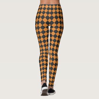 Orange Black Checkered Halloween Leggings | Zazzle