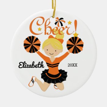Orange & Black Cheer Blonde Cheerleader Ornament by celebrateitornaments at Zazzle